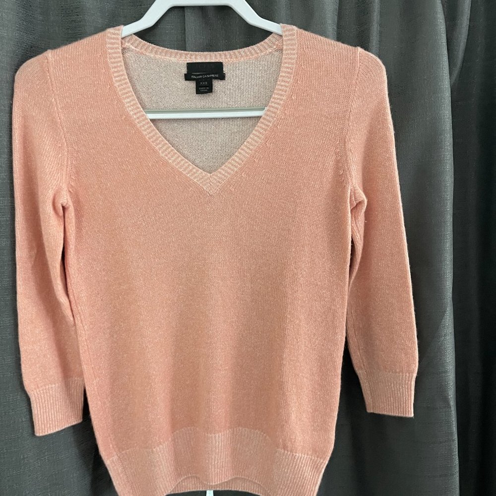 J. Crews Collection Cashmere V Neck Sweater, Size XXS, Pink